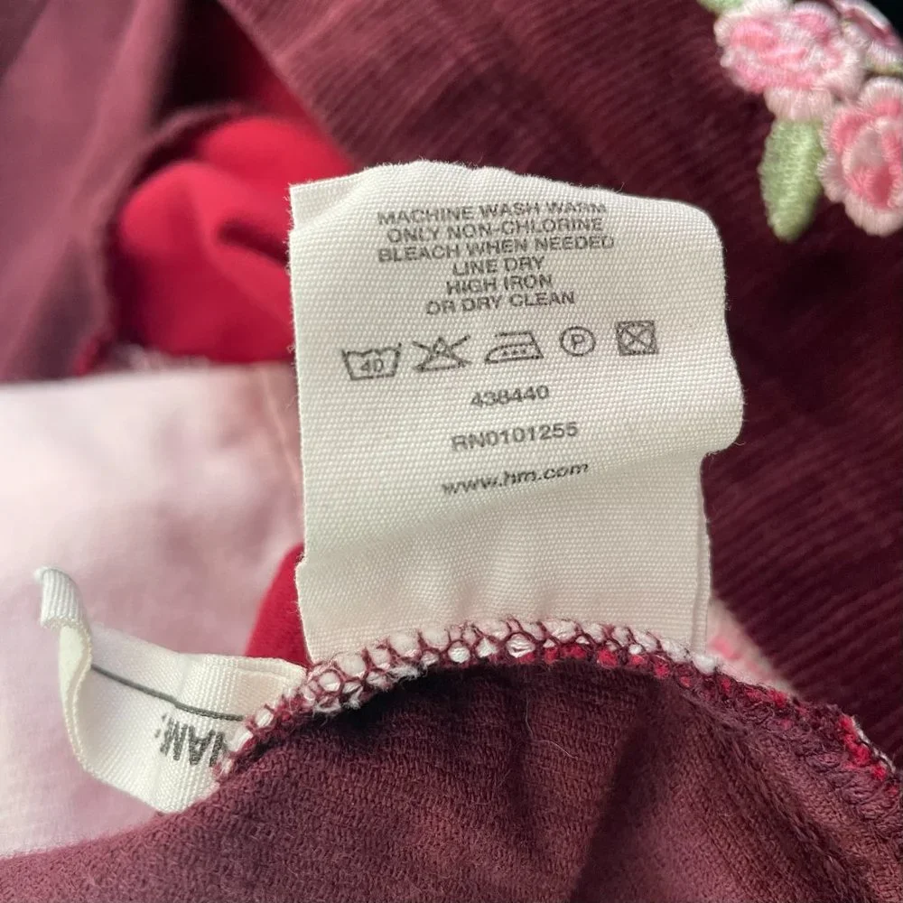 H&M Girls Jumper Dress Pink Burgundy Patchwork Corduroy Size 3-4Y